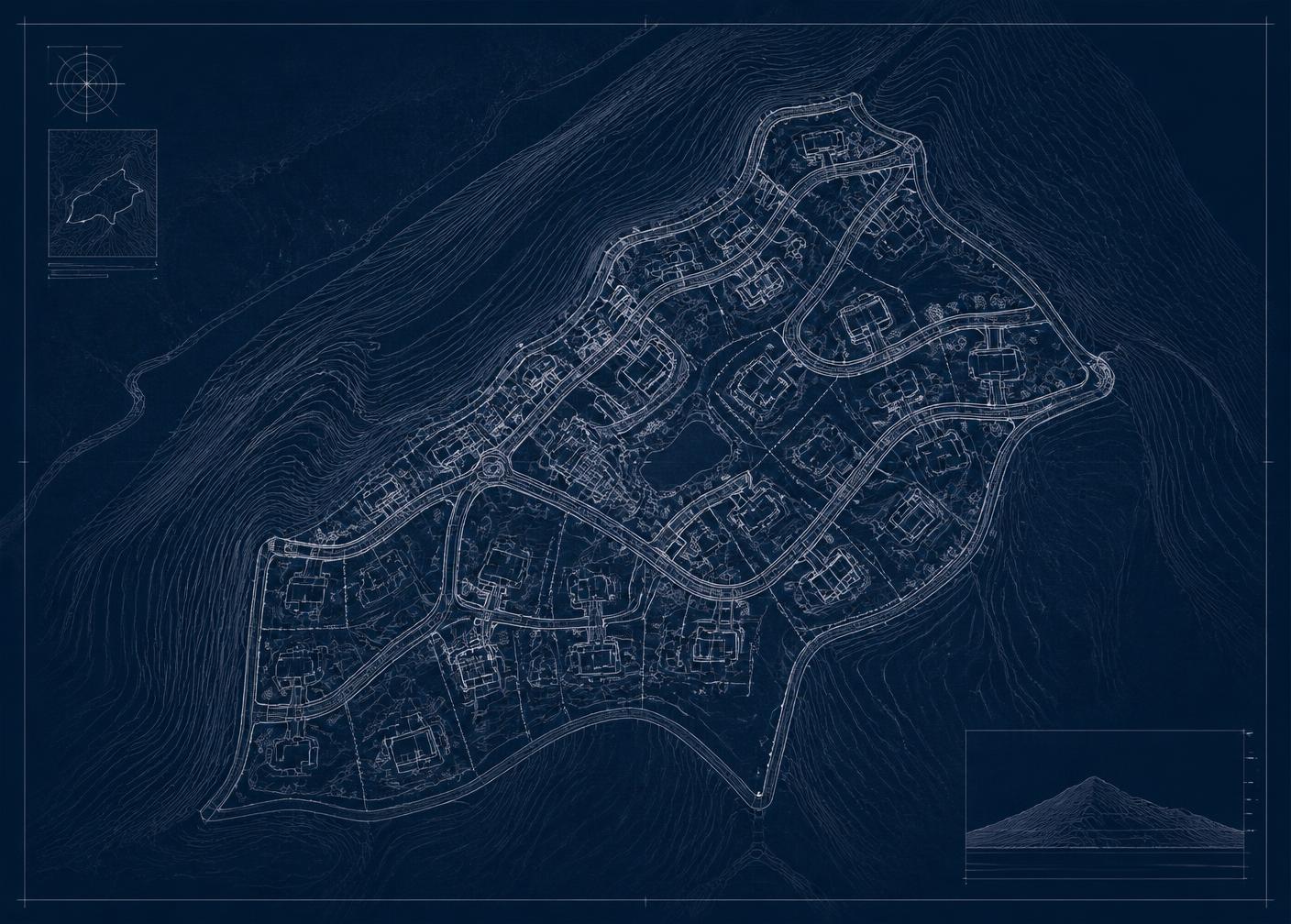 Master plan site drawing of a mountain village development